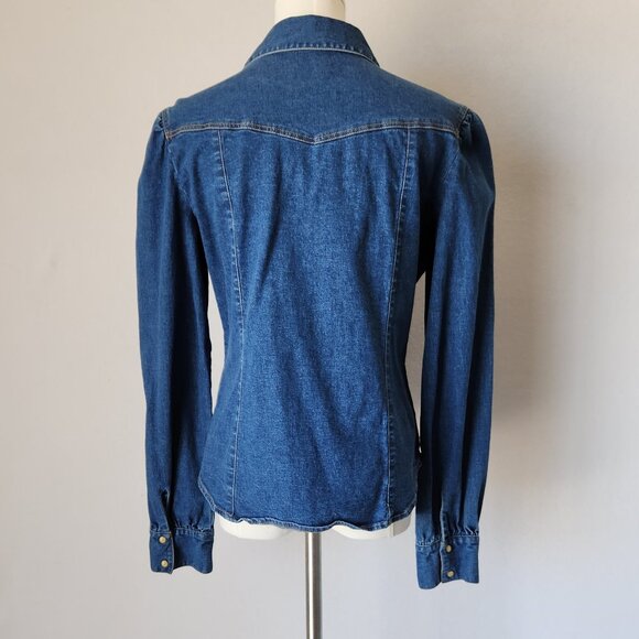 Vintage Y2K Levi's Denim Western Shirt Pearl Snap Long Sleeve Stretch Cotton - Picture 6 of 12